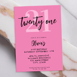 Moderne roze legant 21ste verjaardag kaart<br><div class="desc">Een eenvoudige moderne 21ste verjaardagsuitnodiging met elegante kalligrafie script-typografie en minimalistisch design in roze en zwarte kleur.</div>