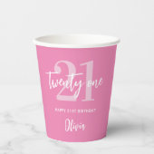 Moderne roze legant 21ste verjaardag papieren bekers (Voorkant)