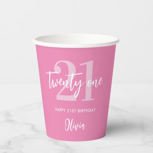 Moderne roze legant 21ste verjaardag papieren bekers (Voorkant)