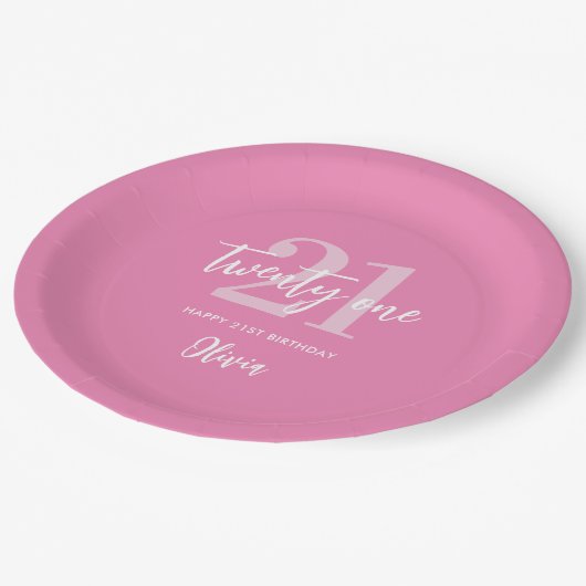 Moderne roze legant 21ste verjaardag papieren bordje (Gekanteld)