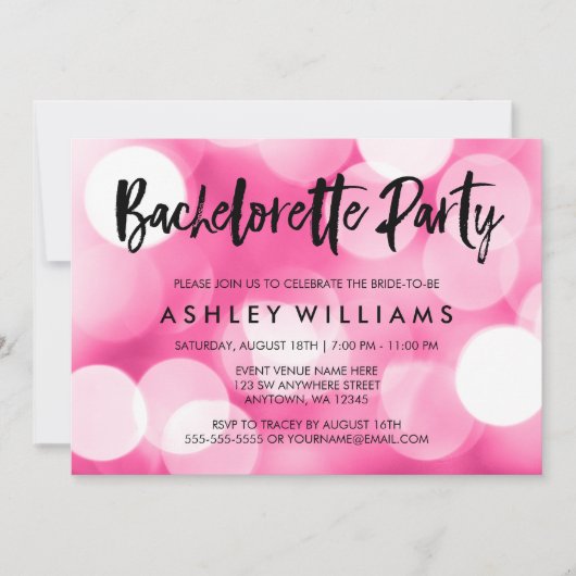 Moderne roze lichten Bachelorette Party Kaart (Voorkant)