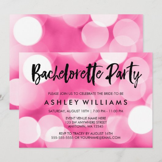 Moderne roze lichten Bachelorette Party Kaart (Voorkant / Achterkant)