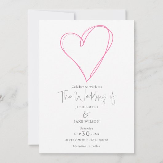 Moderne roze liefde hart bruiloft uitnodiging (Voorkant)