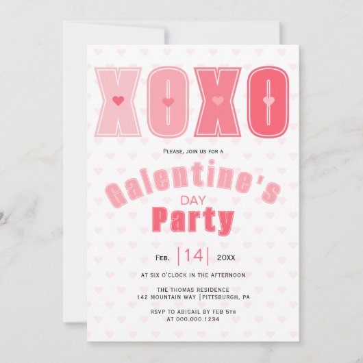 Moderne roze LIEFDE harten Galentines Day party Kaart (Voorkant)