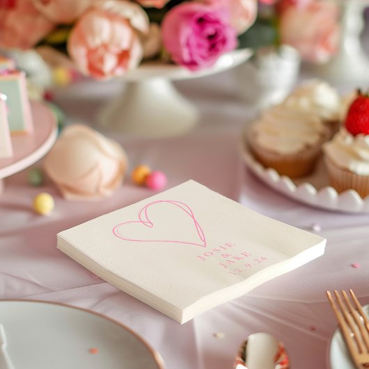 Moderne roze liefdeshart huwelijksserviet servet
