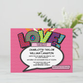 Moderne Roze Liefdesstrip Bruiloft Kaart (Staand voorkant)
