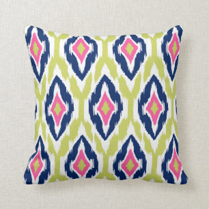 Moderne roze limoen Ikat Tribal Pattern 1a Kussen