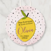 Moderne roze limonade 1e verjaardag bedankjes labels (Voorkant)