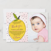 Moderne roze limonade 1e verjaardag foto bedankkaart (Voorkant)