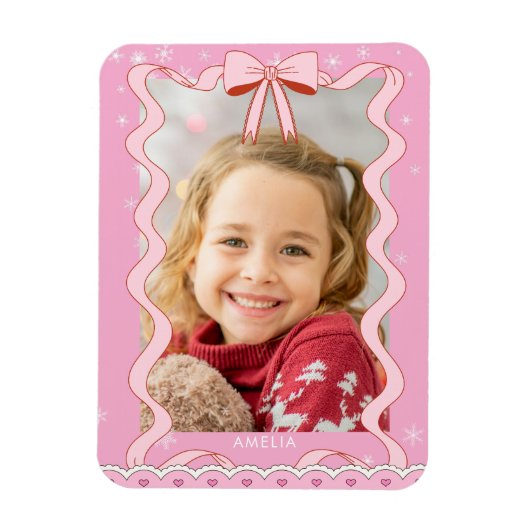 Moderne Roze Lint Custom Foto Magneet (Verticaal)