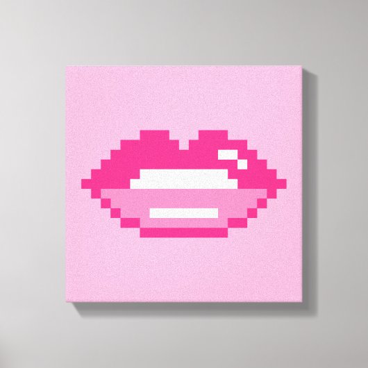 Moderne roze lippen kus pixel art canvas print (Voorkant)