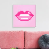 Moderne roze lippen kus pixel art canvas print (Insitu (Woonkamer))