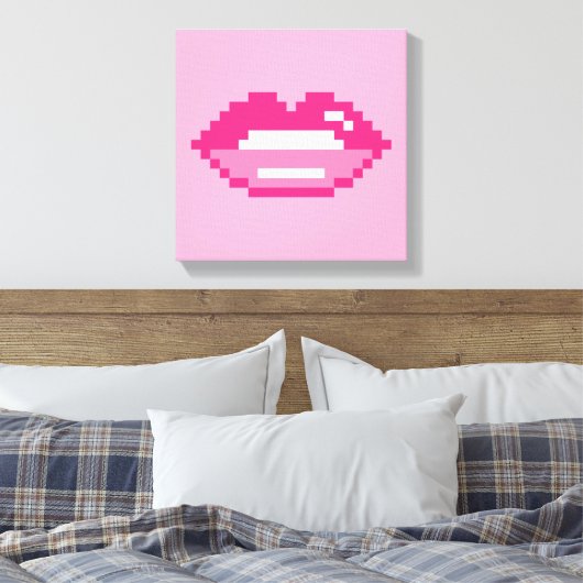 Moderne roze lippen kus pixel art canvas print (Insitu (Slaapkamer))