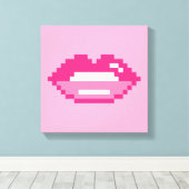 Moderne roze lippen kus pixel art canvas print (Insitu (Houten vloer))
