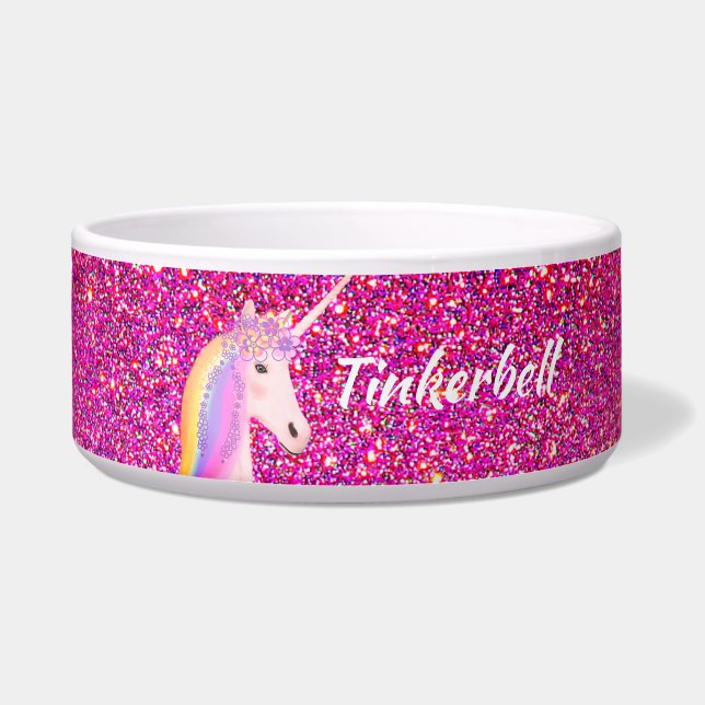 Moderne roze litter Unicorn persoonlijke hond Voerbakje (Voorkant)