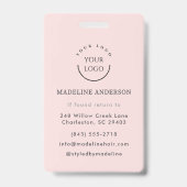 Moderne Roze Logo Foto Haarstylist Badge (Achterkant)