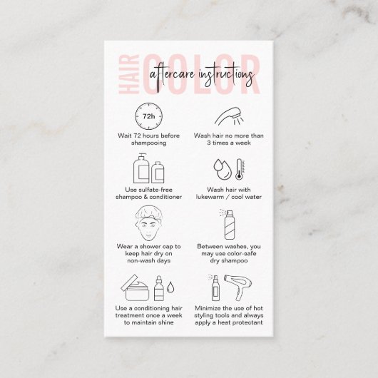 Moderne Roze Logo Haarkleur Nazorg Instructies Visitekaartje (Voorkant)