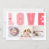 Moderne roze LOVE Valentijnsdag harten foto Feestdagenkaart (Voorkant)