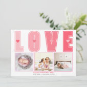 Moderne roze LOVE Valentijnsdag harten foto Feestdagenkaart (Staand voorkant)
