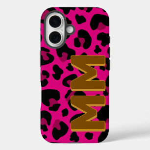 Moderne Roze Luipaard Bruine Schaduw Monogram  iPhone 16 Hoesje