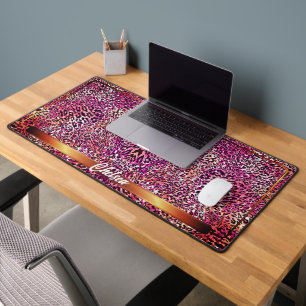 Moderne Roze Luipaard Dierenprint Camo Aangepaste  Bureaumat