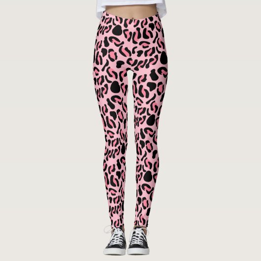 Moderne Roze Luipaardpatroon Dier Leggings (Voorkant)