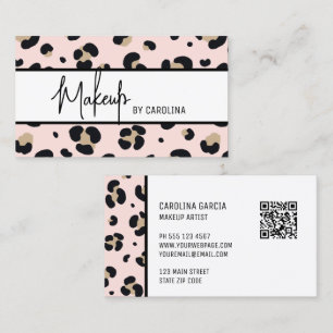 Moderne Roze Luipaardprint Make-up Artiest Visitekaartje