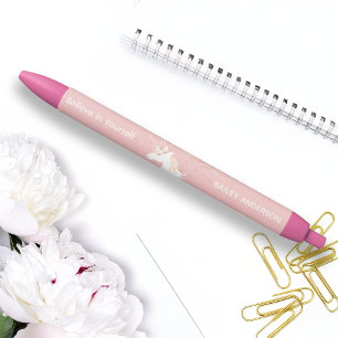 Moderne Roze Magische Eenhoorn Kinderen Naam Inkt Zwarte Inkt Pen