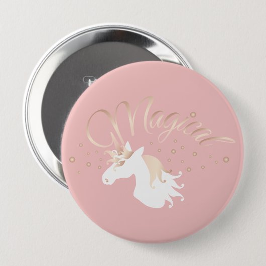 Moderne Roze Magische Eenhoorn Kinderen Ronde Button 4,0 Cm (Voorkant /achterkant)