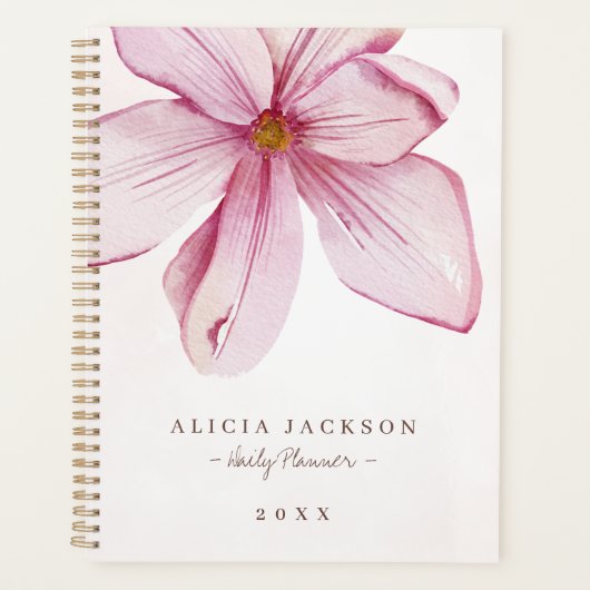 Moderne roze magnolia waterverf vrouwelijk bedrijf planner (Voorkant)