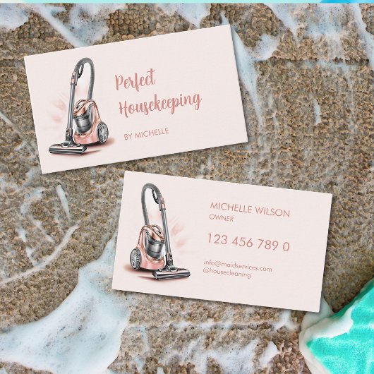 Moderne Roze Maid Schoonmaak Huishoudelijke Dienst Visitekaartje