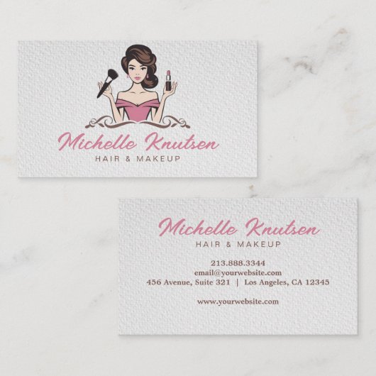 Moderne Roze Make-up Artist & Hair Stylist Salon Visitekaartje (Voorkant / Achterkant)