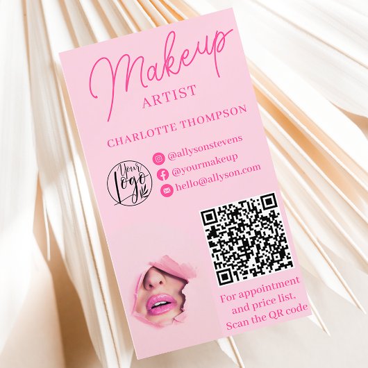 Moderne roze make-up logo Qr code 2 foto's Visitekaartje
