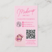 Moderne roze make-up logo Qr code 2 foto's Visitekaartje (Voorkant)