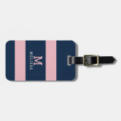 Moderne Roze Marine Kuststreep Monogram Bagagelabel (Voorkant horizontaal)