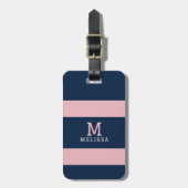Moderne Roze Marine Kuststreep Monogram Bagagelabel (Voorkant verticaal)