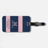 Moderne Roze Marine Kuststreep Monogram Bagagelabel (Achterkant horizontaal)