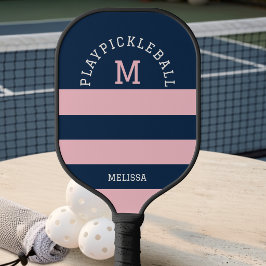 Moderne Roze Marine Zomer Kust Strepen Monogram   Pickleball Paddle