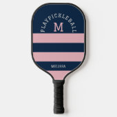 Moderne Roze Marine Zomer Kust Strepen Monogram Pickleball Paddle (Voorkant)