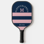 Moderne Roze Marine Zomer Kust Strepen Monogram Pickleball Paddle (Achterkant)