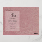 Moderne Roze Marmer Foto Folie Opslaan Datum Feestdagen Briefkaart (Achterkant)