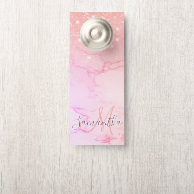 Moderne roze marmer & Glitter Sparkles Deurhanger (Op knop)
