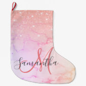 Moderne roze marmer & Glitter Sparkles Grote Kerstsok (Voorkant)