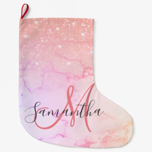 Moderne roze marmer & Glitter Sparkles Grote Kerstsok (Voorkant)