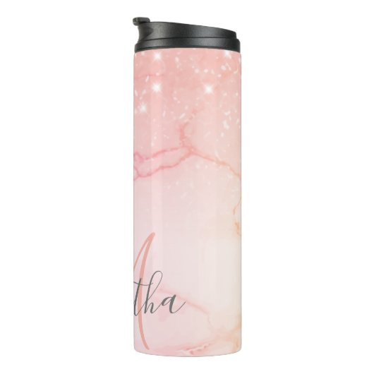 Moderne roze marmer & Glitter Sparkles Thermosbeker (Geroteerd rechts)