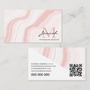 Moderne Roze Marmer QR Code Interieurontwerp Visitekaartje