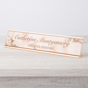 Moderne roze marmer Roos Gold Script Professional Bureau Naambordje