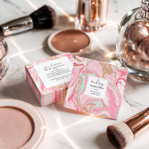 Moderne roze marmer roos goudvormer vierkante visitekaartje