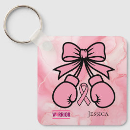 Moderne Roze Marmered Borstkanker Warrior Naam Sleutelhanger