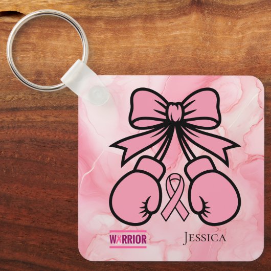 Moderne Roze Marmered Borstkanker Warrior Naam Sleutelhanger (Voorkant)
